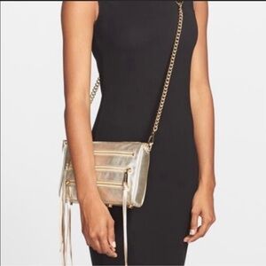 Rebecca Minkoff 5 Zip Mini Gold Metallic Crossbody Bag